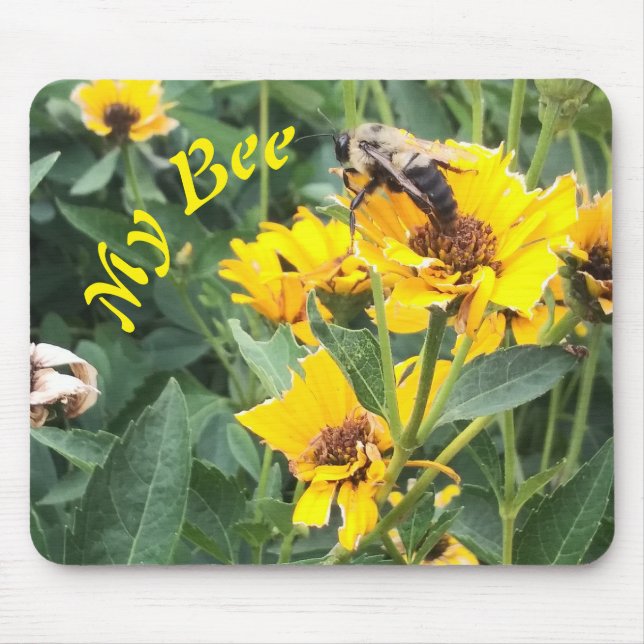 Bumblebee Pollinating a Yellow Flower Mouse Mat (Front)