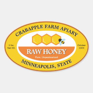 Bumblebee Raw Honey Yellow Gold Beekeeper Oval Sticker