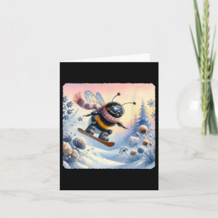Bumblebee Snowboarding Past Frost Covered Flowers. Card