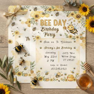 Bumblebee Sunflower Birthday Party Invitation Card