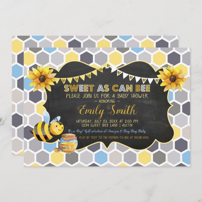 Bumblebee Sweet As Can Bee Boy Baby Shower Invitation (Front/Back)