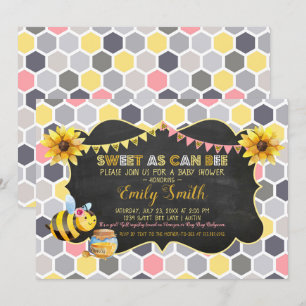 Bumblebee Sweet As Can Bee Girl Baby Shower Invitation