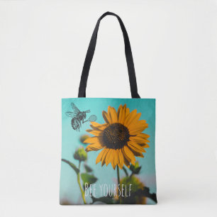 Bumblebee Tennis Player With Sunflower and Text Tote Bag