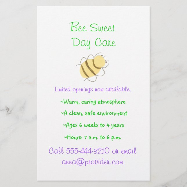 Bumblebee theme child care flyer (Front)