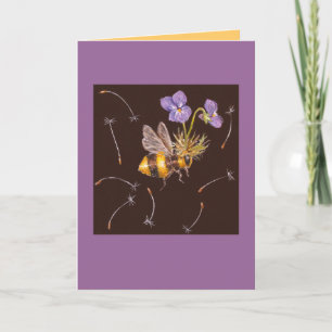 bumblebee with violets hat on card