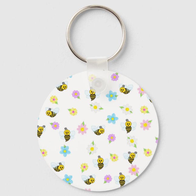 Bumblebee Yellow Black Bumble Bee Colorful Key Ring (Front)