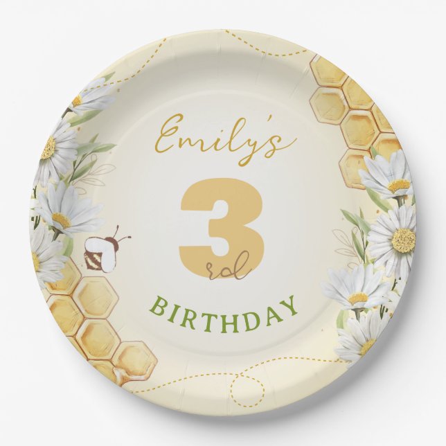 Bumblebee Yellow Children's Birthday Party Daisy Paper Plate (Front)
