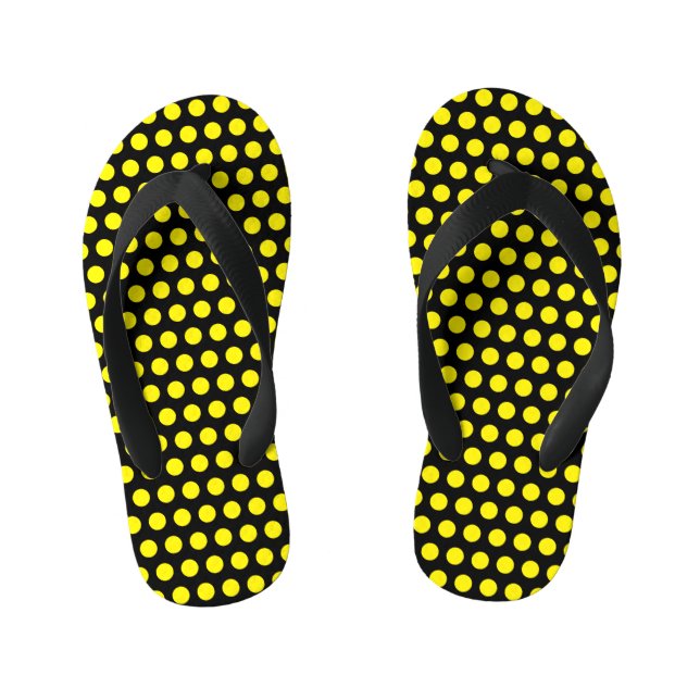 Bumblebee Yellow Polka Dots Black Custom Colours Kid's Flip Flops (Footbed)