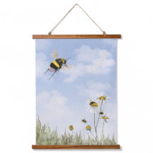 Bumblebees and Daisies Watercolor Painting