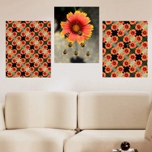 Bumblebees and Gaillardia Flowers Boho Chic