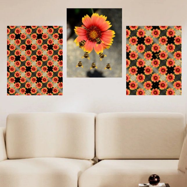Bumblebees and Gaillardia Flowers Boho Chic (Creator Uploaded)