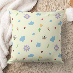 Bumblebees, Ladybugs & Wildflowers Pattern Cushion