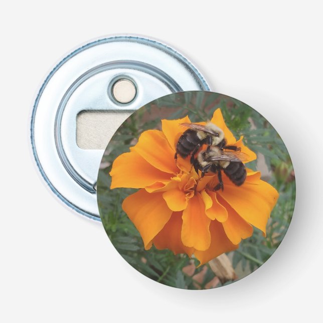 Bumblebees on Marigold Flower Bottle Opener (Front)