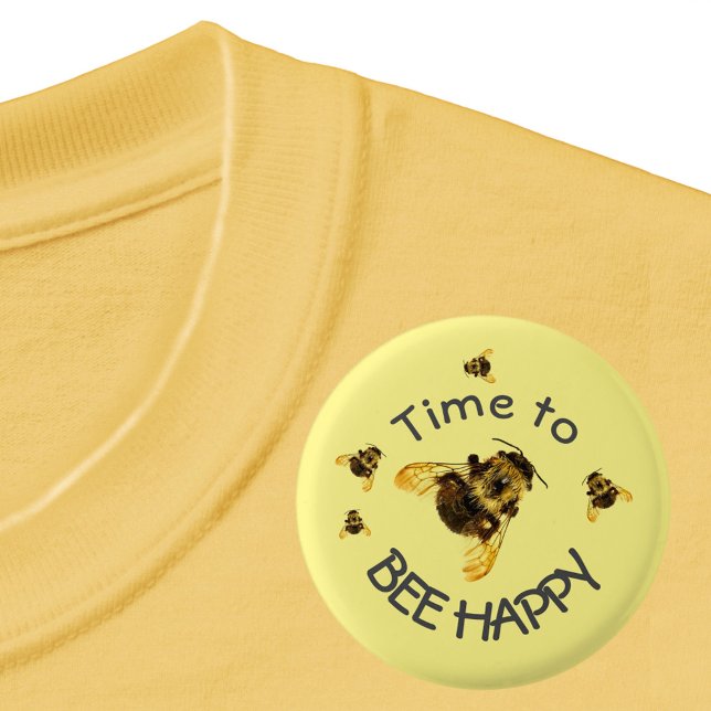 Bumblebees Time to BEE Happy Yellow 3 Cm Round Badge (Creator Uploaded)