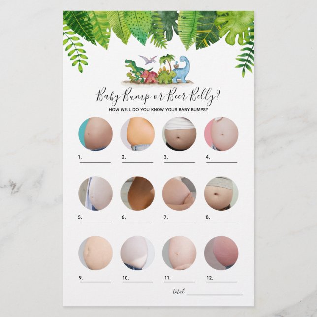 Bump or Beer Belly Dinosaur Baby Shower Game (Front)