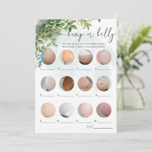 Bump or Belly, Baby Shower Game Greenery Theme Invitation