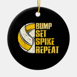 Bump Set Spike Repeat Volleyball Funny Ceramic Tree Decoration