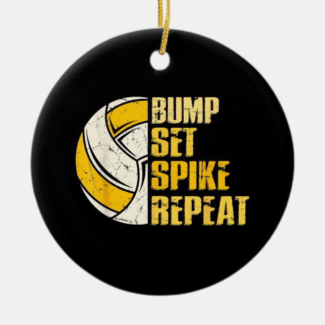 Bump Set Spike Repeat Volleyball Funny Ceramic Tree Decoration (Front)