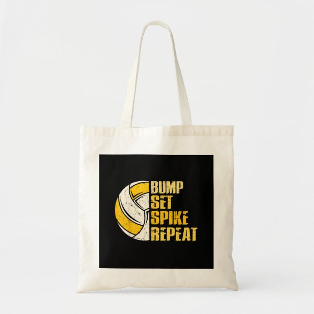 Bump Set Spike Repeat Volleyball Funny Tote Bag (Front)