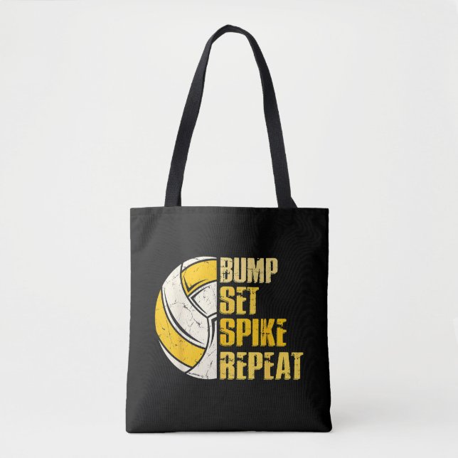 Bump Set Spike Repeat Volleyball Funny Tote Bag (Front)