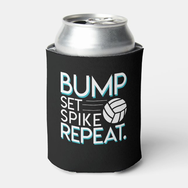 Bump Set Spike Repeat Volleyball Lover Gifts Can Cooler (Can Front)