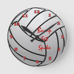 Bump Set Spike Volleyball with Numbers Round Clock