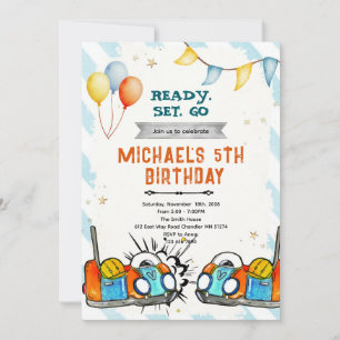 Bumper car birthday party invitation