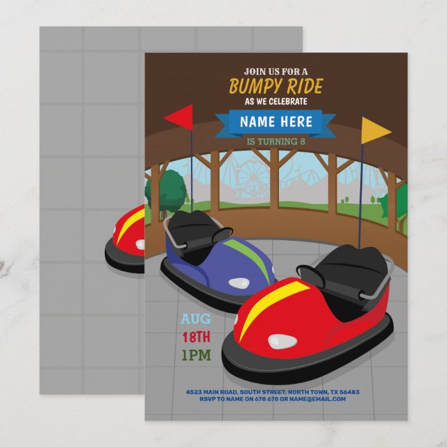 Bumper Cars Birthday Invitation Fairground Fair (Front/Back)