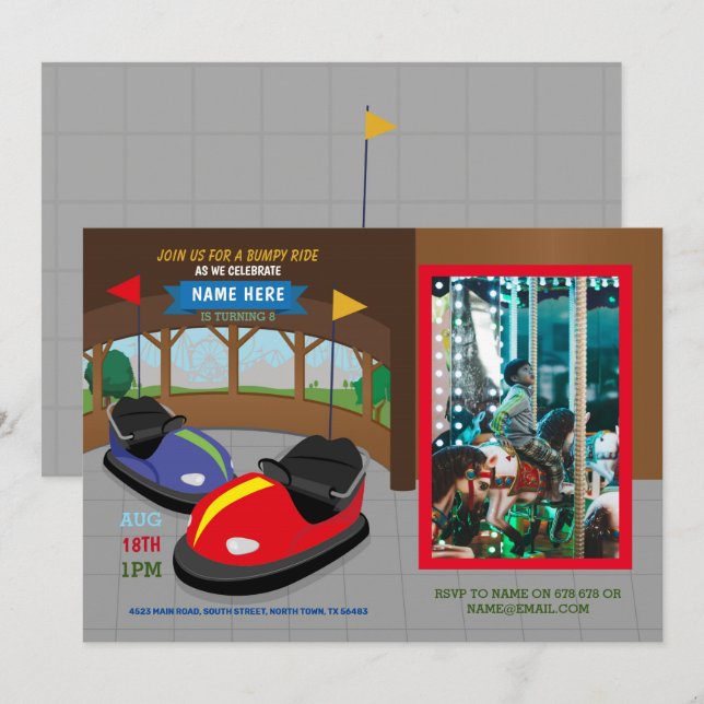 Bumper Cars Birthday Invitation Fairground Photo (Front/Back)