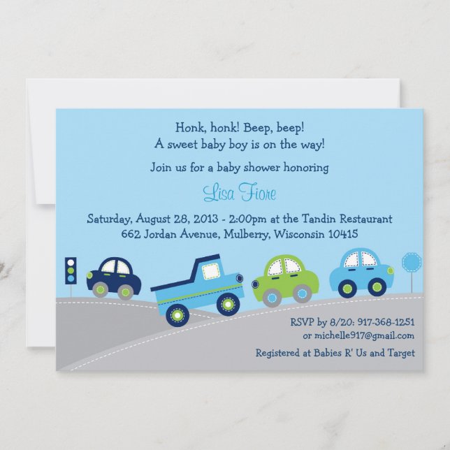 Bumper to Bumper Car Truck Baby Shower Invitations (Front)