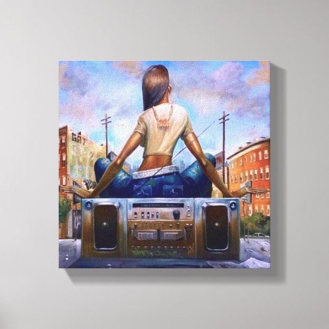 Bumping my Boombox in the Hood Canvas Print (Front)