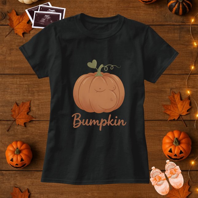 Bumpkin Halloween Maternity Tee; Cute Pumpkin Bump T-Shirt (Creator Uploaded)
