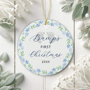 Bump's First Christmas Footprints Blue Holiday  Ceramic Tree Decoration