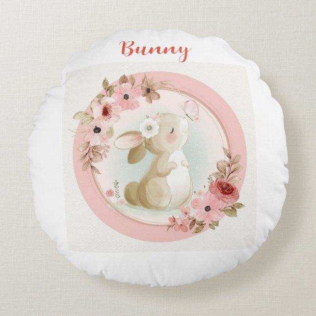Bun Bun Love: Round Bunny Pillow (Front)
