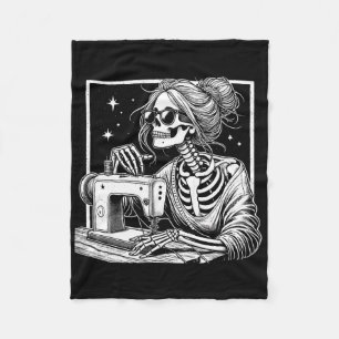 Bun Hair Skeleton Sewer Quilter Halloween Sew Wome Fleece Blanket