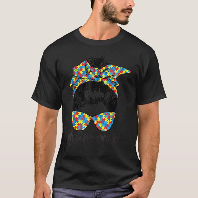 Bun Hair Sunglasses Camouflage Autism Awareness T-Shirt (Front)