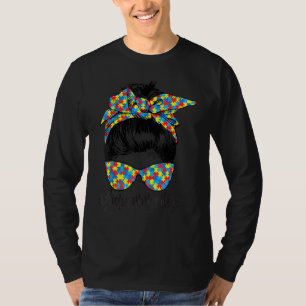 Bun Hair Sunglasses Camouflage Autism Awareness T-Shirt