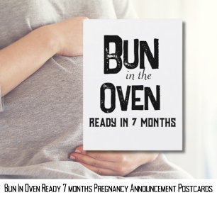 Bun In Oven Ready 7 months Pregnancy Announcement Postcard