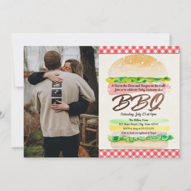 Bun in the Oven and Burgers on the Grill Baby BBQ  Invitation (Front)