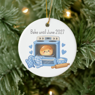 Bun in the Oven Baby Boy Announcement Present Ceramic Tree Decoration