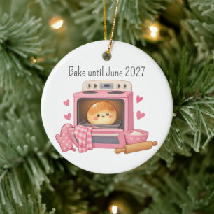 Bun in the Oven Baby Girl Announcement Present Ceramic Tree Decoration
