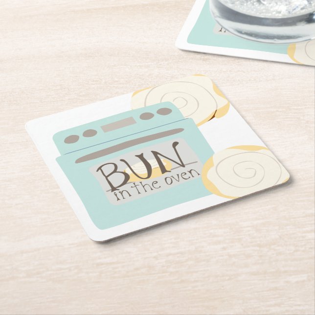 Bun in the Oven Baby Shower Square Paper Coaster (Angled)