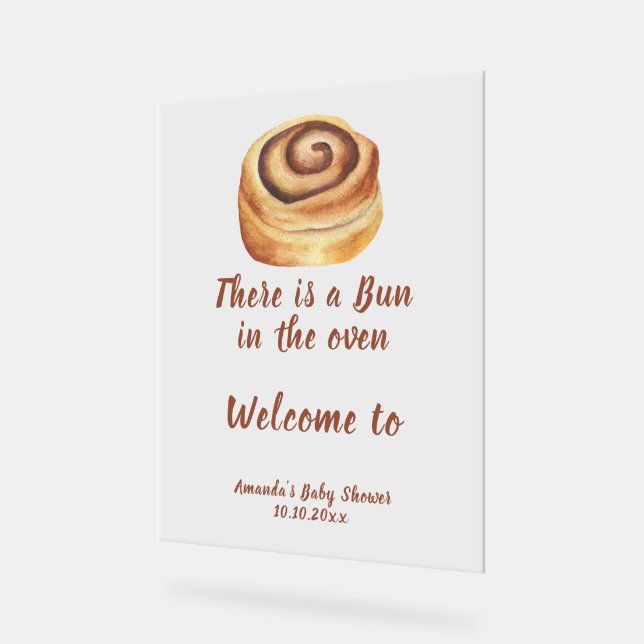 Bun in the oven Baby Shower Welcome Acrylic Sign (Angle)