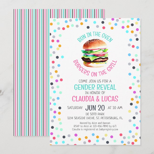 Bun in the Oven BBQ Gender Reveal Invitation (Front/Back)