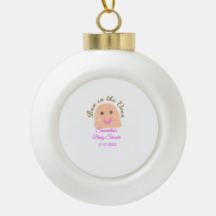 Bun in the oven beige dumpling baby shower pink br ceramic ball christmas ornament