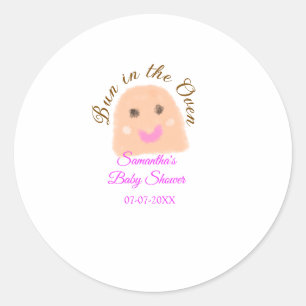Bun in the oven beige dumpling baby shower pink br classic round sticker
