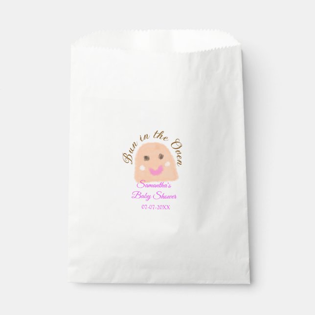 Bun in the oven beige dumpling baby shower pink br favour bags (Front)
