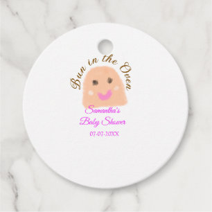 Bun in the oven beige dumpling baby shower pink br favour tags