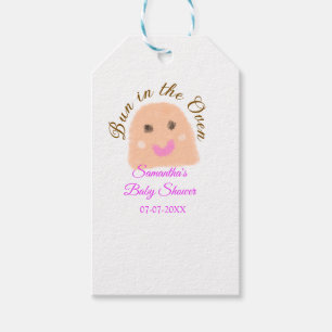 Bun in the oven beige dumpling baby shower pink br gift tags