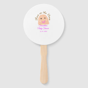 Bun in the oven beige dumpling baby shower pink br hand fan